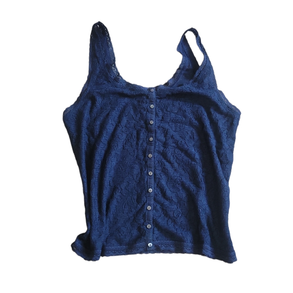 Hollister Womens Navy Blue Lacey Faux Button Tank Top Size Medium